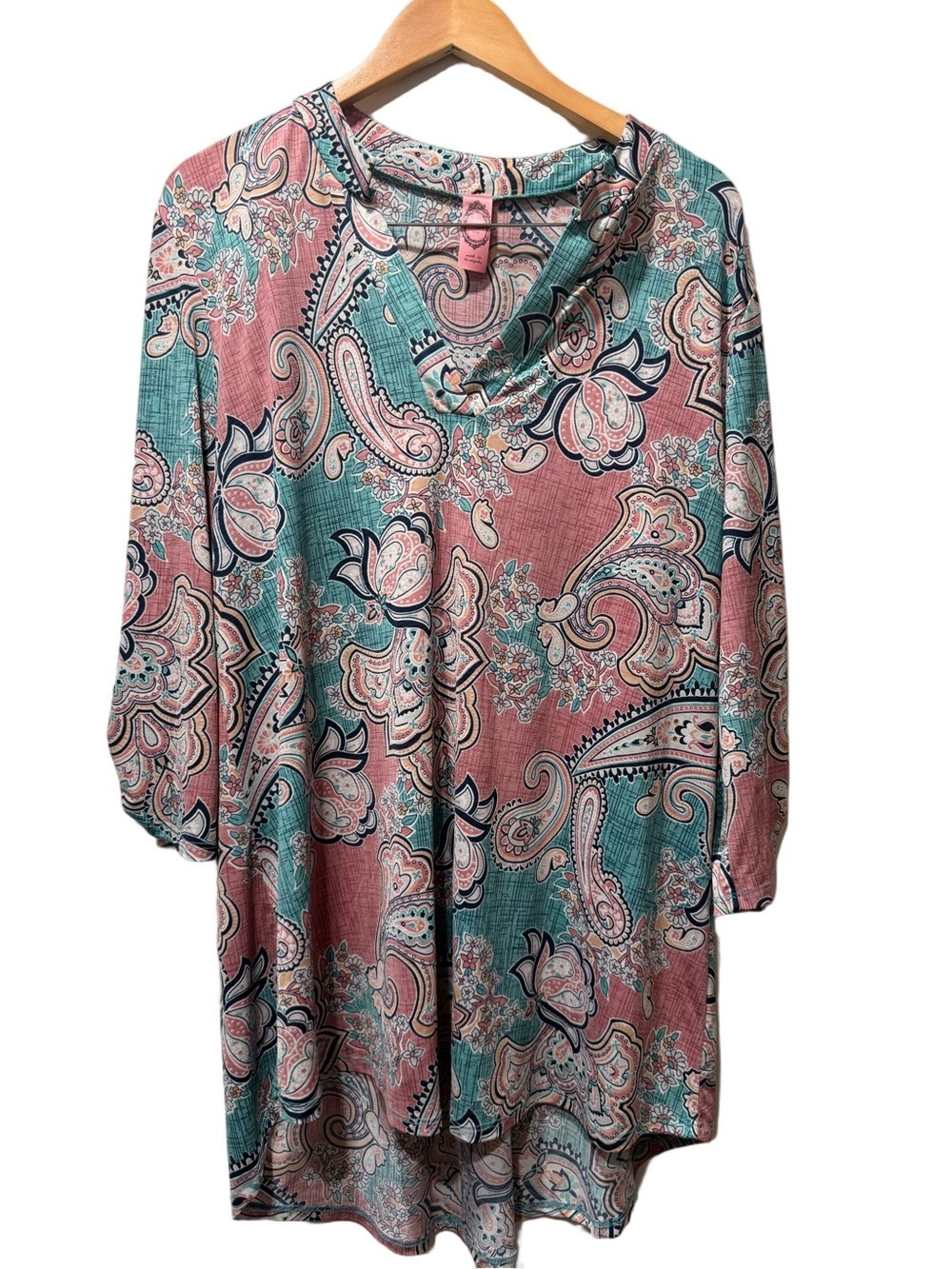 Honeyme Paisley Cowl Neck Tunic Blouse | XXL | Made in USA
